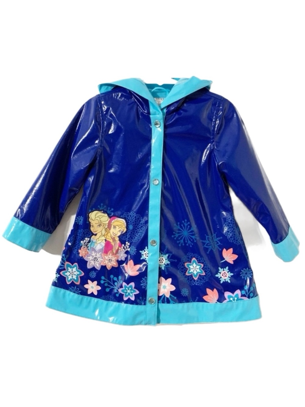 Disney Frozen Rain Jacket with Snap Rhinestone Buttons Embroidered Front Print